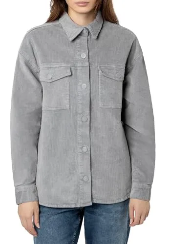 Eight 2 Nine Damen Cord Hemdjacke – Lässige Cordjacke mit Knopfleiste Light-Grey XS