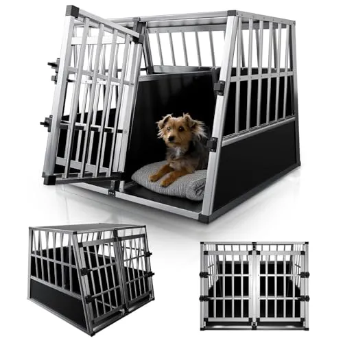 Juskys Alu Hundetransportbox XL - 96x91x70 cm, robuste und pflegeleichte Auto Hundebox mit 2 verschließbaren Gittertüren für sicheren Transport