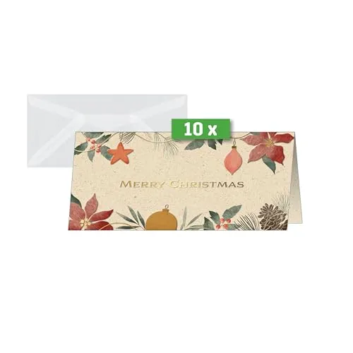 sigel Weihnachtskarte "Christmas Art" - DIN lang, 10 Karten + Umschläge, mit Goldprägung und weihnachtlichem Motiv von Tannenzweigen