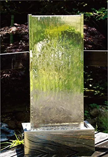 Köhko Springbrunnen Muro XL – Elegante Wasserwand mit LED-Beleuchtung - Wasserspiele: Hochwertige Edelstahl-Wasserwand mit regulierbarem Wasseraustritt und zwei LED-Strahlern für stimmungsvolle Beleuchtung – ein Blickfang für Garten und Terrasse.