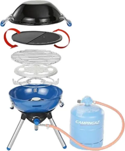 Campingaz Party Grill 400 - Tragbarer Grill und Herd - Sonstiges Grillzubehör: Vielseitiger Grill und Kocher in einem, ideal für Camping und Reisen. Kompakt, leicht zu transportieren und ausgestattet mit abnehmbaren Beinen und einer WOK-Pfanne.
