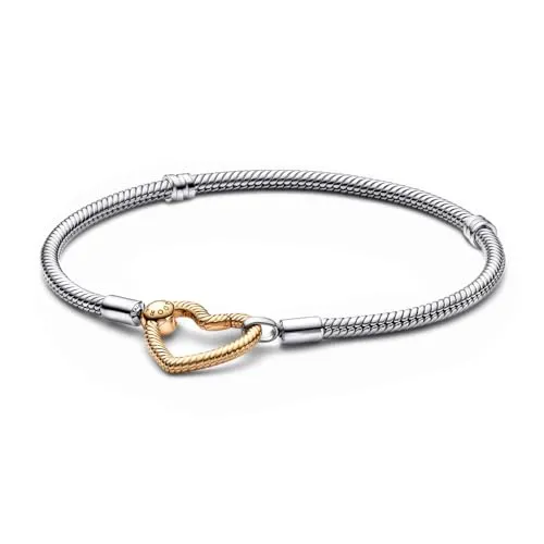 PANDORA Moments Herzverschluss Schlangen-Gliederarmband - Armbänder für Damen, mit herzförmigem Verschluss aus 14 Karat Vergoldung und Platz für bis zu zwei Charms, ideal zum Personalisieren und Erzählen deiner Geschichte.