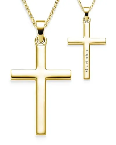 Amoonic Kreuzkette Halskette aus Silber 925 für Jungen und Mädchen - Kreuzkette aus hochglanzpoliertem Silber 925, individuell anpassbare Länge von 38-42 cm, ideal zur Kommunion oder Taufe, edle Geschenkverpackung inklusive.
