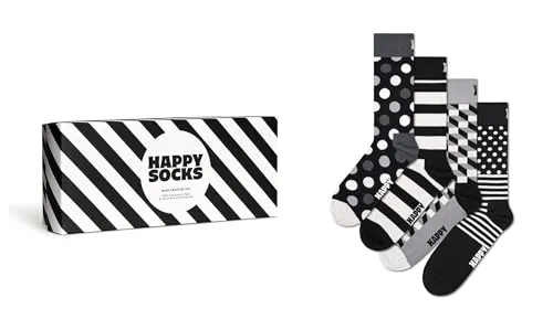 Happy Socks Classic Black & Whites Gift Set - 4 Paar Halbsocken EU 36-40 - Sportliche Halbsocken im Geschenkset, stilvoll in Schwarz und Weiß, perfekt für aktive Tage und jeden Anlass.