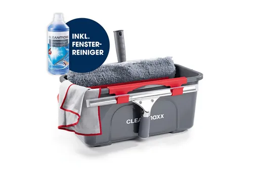 CLEANmaxx Sprühwischer Fensterreiniger grau/rot (7-tlg) - für streifenfreies Putzen - Bodenwischer für Haus & Auto, 7-teiliges Set für effektives, streifenfreies Reinigen von Fenstern und Oberflächen.