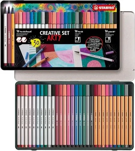 Stabilo Brush-Pen Pen 68 brush ARTY - 30 Farben im Set - Premium-Filzstifte mit flexibler Pinselspitze im praktischen Etui, ideal für DIY, Handlettering und Aquarelleffekte. Made in Germany für kreative Vielfalt.