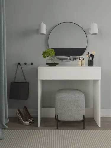 PLATAN ROOM Hochwertiger Schminktisch mit großer Schublade - Schminktisch mit Push to Open System, elegantes Design und viel Stauraum für Kosmetika und Schmuck, ideal für Schlafzimmer oder Ankleidebereich.