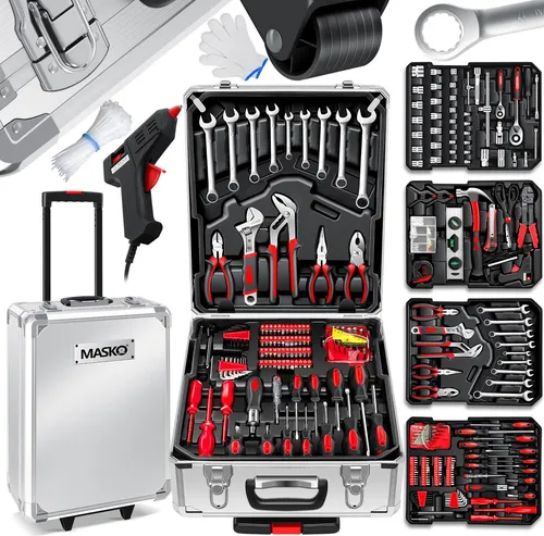 MASKO® Werkzeugkoffer 1400-teilig - Werkzeugset im Aluminiumkoffer mit Trolley-Funktion – ideal für Haushalt, Hobby und KFZ. Perfekt organisiert für jedes Projekt!