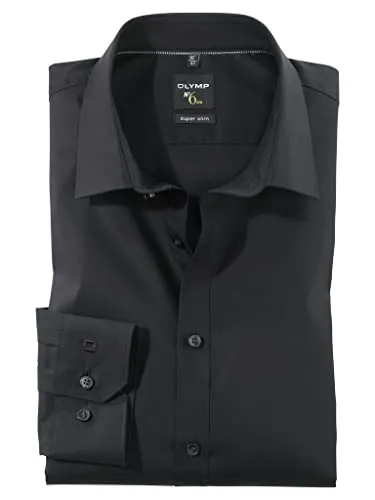 OLYMP Herren Hemd No. 6 Super Slim Fit Langarm schwarz, Größe S - Herrenhemden: OLYMP Super Slim Fit Hemd in Schwarz, bügelleicht und mit extra langem Arm, ideal für einen modernen Look.