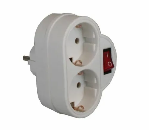 Schuko Doppelstecker mit Schalter - Steckdosen & Zubehör, 2-fach Adapterstecker mit Kindersicherung für sichere Nutzung im Innenraum, ideal für Zuhause und Reisen.