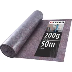 TECPO Abdeckvlies Malervlies 50m - 200g/m² Anti-Rutsch Schutzvlies - Dämmstoffe: 50m Malervliesrolle, 200g/m², rutschfest dank PE-Beschichtung, ideal für Maler- und Renovierungsarbeiten, mehrfach verwendbar und fusselfrei.