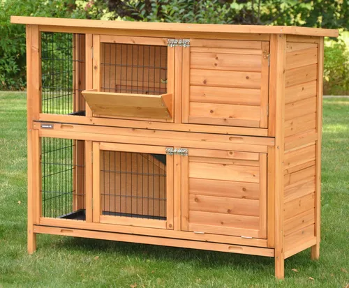 Nanook Kleintierstall Cookie – Natur 122 x 101 x 50 cm - Kleintierkäfig mit Gasdruckfeder-Dach für einfaches Öffnen, Softclose-Funktion und großzügigem Untergeschoss mit Heuraufe – ideal für ein komfortables Zuhause Ihrer Kleintiere.