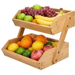 Relaxdays Obst Etagere Bambus 2 Etagen Hellbraun - Platzsparende Obstschale aus hochwertigem Bambus mit 2 Etagen. Ideal für frisches Obst, Gemüse und Snacks, sorgt für optimale Luftzirkulation und passt perfekt in jede Küche.