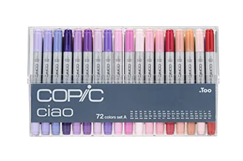 COPIC Layoutmarker Ciao Set A, 72 farbige Marker - Schreibutensilien mit 72 Farben, flexible Pinselspitze für Schattierungen und Verblendungen, ideal für Einsteiger und Profis.