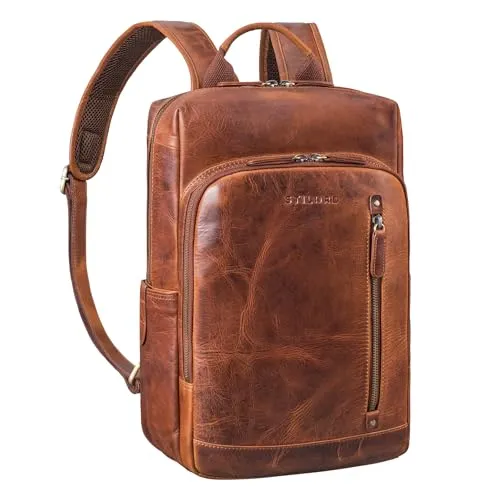 STILORD 'Johnson' Lederrucksack für Herren - Vintage Business Rucksack aus echtem Leder, ideal für 13,3 Zoll MacBooks und DIN A4 Dokumente. Ergonomische Polsterung für maximalen Komfort bei der Arbeit oder Uni.