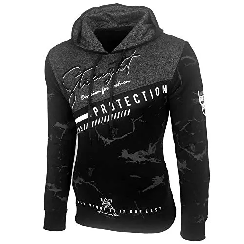 Baxboy Herren Pullover Hoodie Sweatjacke Longsleeve Sweatshirt Jacke Langarm Kapuzenpullover Hoody Sweater 2628, Farbe:Schwarz, Größe:2XL