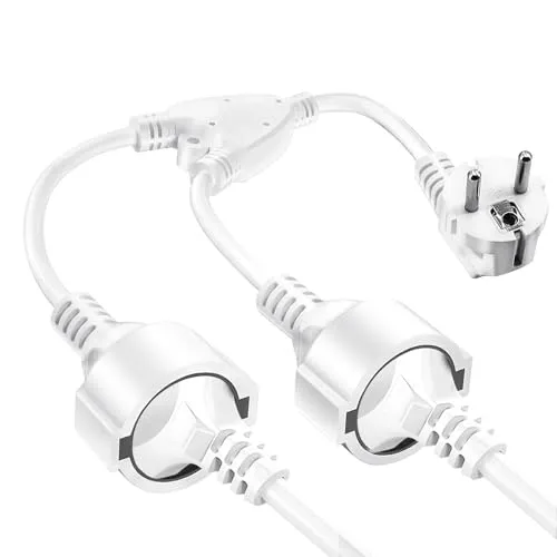Doppelstecker für Steckdose 16A/250V, 2-fach Schuko Adapter für Zuhause, Büro und Küche - Kompakter Doppelstecker mit zwei Schuko-Steckdosen, ideal für gleichzeitigen Betrieb mehrerer Geräte. Robuste Verarbeitung und kindersicher für sicheren Einsatz in engen Räumen.