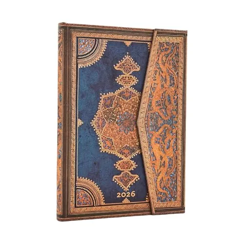 Safavid Indigo (Safavid Binding Art) Midi 12-month Vertical Hardcover Flexi Dayplanner 2026 (Wrap Closure) 2026