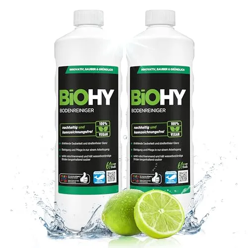 BiOHY Bodenreiniger (2 x 1 Liter) | Konzentrat für alle Reinigungsgeräte und alle Hartböden | angenehmer Geruch und streifenfreie Reinigung | ideal für Laminat, PVC & Stein | Bio Konzentrat