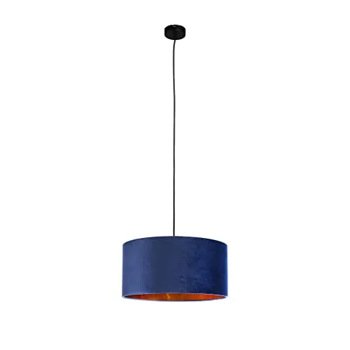 Smartwares Pendelleuchte IDE-60058 - Blauer Samt, 40 cm Ø - Hängeleuchte aus blauem Samt mit goldener Innenbeschichtung für eine gemütliche Atmosphäre, ideal für Schlafzimmer oder Wohnzimmer. E27-Fassung für max. 60 W, einfach zu montieren.