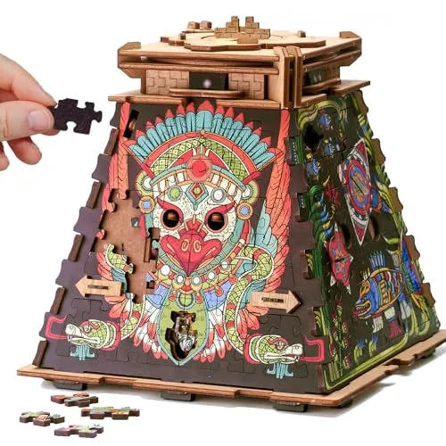 iDventure Cluepuzzle Sonnenpyramide - Puzzlebox mit Jigsaw Puzzle - Escape Room Spiel - Geschenkbox - Schatztruhe - 3D Holzpuzzle - Sequenzielle Puzzles Rätselbox Erwachsene - Geldgeschenk - Geschenk