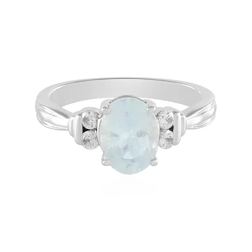 Cavill Aquamarin Ring Silber 925 mit Zirkon Akzenten - Eleganter Damenring aus platinierter 925 Sterlingsilber mit 0,941 ct ovalem brasilianischen Aquamarin und funkelnden Zirkonen – ideal für besondere Anlässe und stilvolle Outfits.