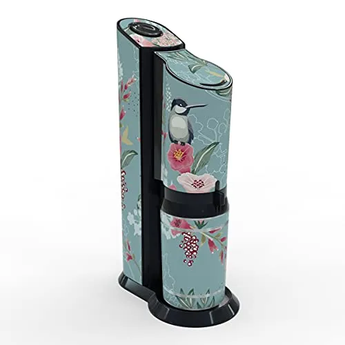 One-Wheel | selbstklebende Folie passend für SodaStream Crystal 2.0 | Wassersprudler-Aufkleber | Design Birds And Flowers Farbe blau | Motiv: Vogel