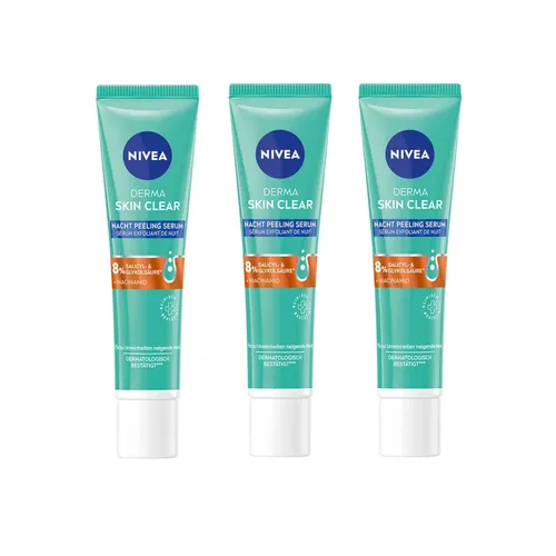 Nivea Gesichtspeeling Derma Skin Clear Nacht Peeling Serum, 3 x 40ml, 3-tlg., Gesichtsreinigung