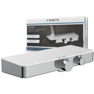 Schütte 60535 Ocean Thermostat Duscharmatur Set - Duscharmaturen mit integriertem Verbrühschutz bei 38°C, hochwertige Materialien und elegantes Design mit Glasablage für Sicherheit und Stil in jedem Badezimmer.