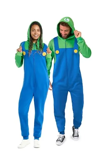 OppoSuits Luigi Onesie - Nintendo Einteiler für Erwachsene - Schlafoveralls für Herren, superweicher und bequemer Luigi Onesie mit Taschen, ideal für Spieleabende oder entspannte Tage zu Hause.