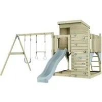 PolarPlay Spielturm Björn - Schaukel-Spaß für kleine Abenteurer! Der PolarPlay Spielturm Björn mit gemütlichem Häuschen, Doppelschaukel und Wellenrutsche verwandelt deinen Garten in ein zauberhaftes Spielparadies.