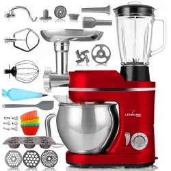 Lehmann Multifunktionale Küchenmaschine 3 in 1, 3000 W, Knet- & Rührmaschine mit Fleischwolf und 1,5L Entsafter, mit Planetensystem, inkl. Wurst Set, Muffinförmchen und Backset