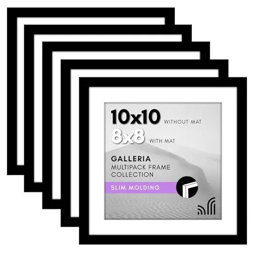 Americanflat, Bilderrahmen, 25 x 25 cm, mit poliertem Plexiglas – 5er-Set, 20 x 20 cm Rahmen mit Passepartout oder 25 x 25 cm Fotos ohne Passepartout, Galleria Kollektion, Schwarz
