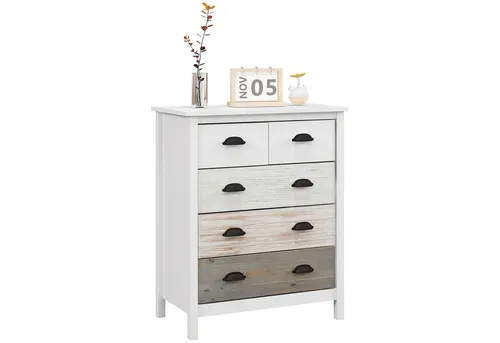 HOMCOM Kommode mit 5 Schubladen - Moderne Schubladenkommode mit 5 Schubladen und Kippschutz, ideal für Schlafzimmer oder Wohnzimmer. Bietet viel Stauraum und ist einfach montierbar.