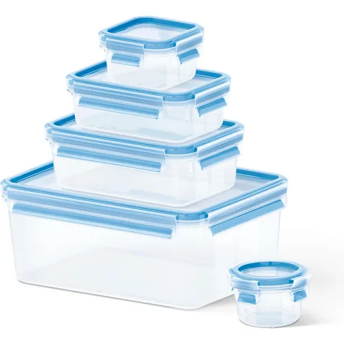 emsa Frischhaltedosen-Set CLIP CLOSE - 5 transparente Dosen (0,15-3,7 l), 100% dicht und mikrowellengeeignet für frische Lebensmittel
