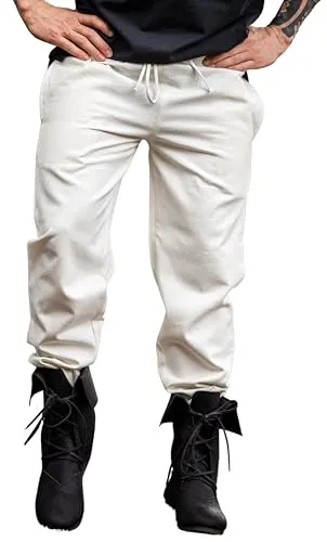 Leonardo Carbone® Hose Veit - Herren Hosen, Leichte Sommerhose Herren, Festival Outfit, Wikinger, Mittelalter Kleidung, LARP, Cosplay, Freizeithose Lang - 100% Baumwolle Natur M