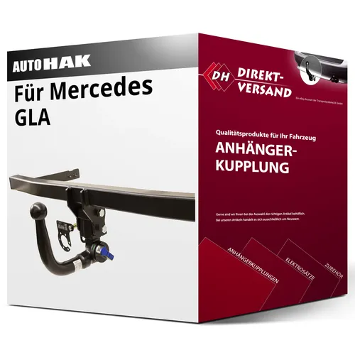 Mercedes GLA Typ X156 Anhängerkupplung abnehmbar von Auto Hak - Anhängerkupplung für Mercedes GLA, abnehmbar ohne Eintragung, 1600 kg Anhängelast, inklusive Montagezubehör, ideal für flexible Nutzung.