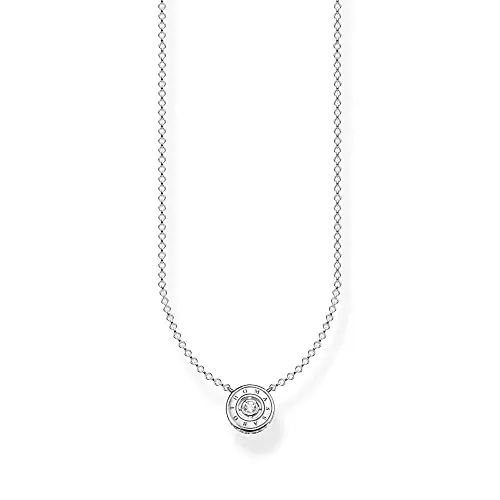 Thomas Sabo Damen Kette Kreis mit weißem Stein Silber - Elegante Damenkette aus 925er Sterlingsilber, verstellbar von 40 bis 45 cm, mit handgesetztem Zirkonia-Anhänger und THOMAS SABO Gravur – perfekt für jeden Anlass.