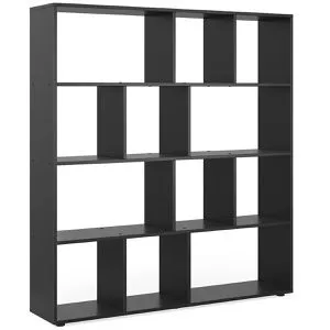 Vicco Raumteiler Pilar, Schwarz, Freistehend, 131.6x143 cm - Raumteiler-Regale, freistehendes Design mit 12 Ablageflächen für optimalen Stauraum und stilvolle Raumtrennung.