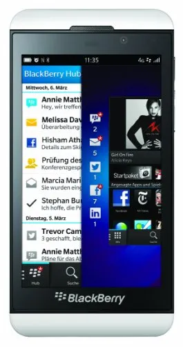 BlackBerry Z10 Smartphone (4,2 Zoll Display, Touchscreen, 8 Megapixel Kamera, 16 GB erweiterbarer Speicher, 4G LTE) weiss