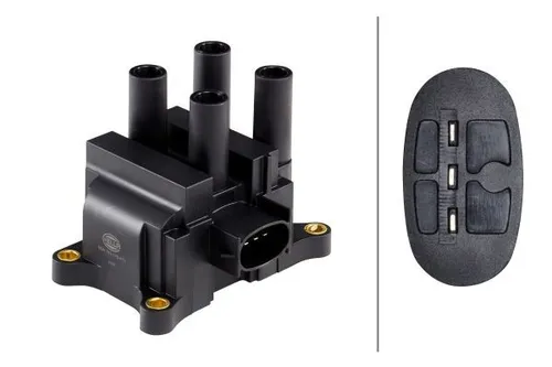 Zündspule HELLA 5DA 193 175-411 - Zündspule für zuverlässige Zündung, 4 Befestigungsbohrungen, 12V Spannung, ideal für den Einsatz in verschiedenen Fahrzeugmodellen.