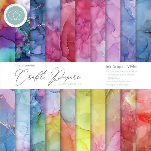 Craft Consortium Double-Sided Paper Pad 6"X6" 40/Pkg-Ink Drops - Vivid,20 Design