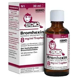 Bromhexin Hermes Arzneimittel 8mg/ml Tropfen 30 ML - Arzneimittel zur Schleimlösung bei Atemwegserkrankungen, ideal für akute und chronische Bronchitis mit zähem Schleim. Enthält Bromhexinhydrochlorid für effektive Linderung.