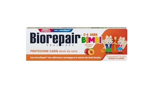 Biorepair, Zahnpasta für Kinder 0-6 Jahre, Biorepair Zahnpasta für Kinder ohne Fluorid Geschmack Pfirsich, Anticarien, für gesundes Zahnfleisch, 50 ml