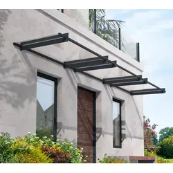 Palram - Canopia Vordach Nancy 4500 | Anthrazit - Außenanbau: Modernes Vordach mit robustem Aluminiumrahmen und UV-beständigem Acrylglas für optimalen Witterungsschutz und Lichtdurchlässigkeit. Schnelle Montage und wartungsfrei!