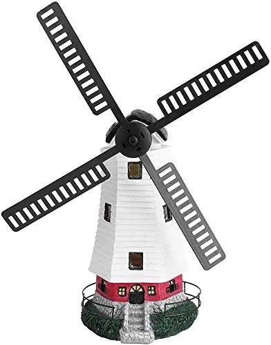 Solar-Windmühle mit LED-Beleuchtung - Dekorative Gartendeko aus Polyresin mit warmweißen LEDs. Die Windmühle dreht sich bereits bei leichtem Wind und sorgt für stimmungsvolle Beleuchtung im Garten.
