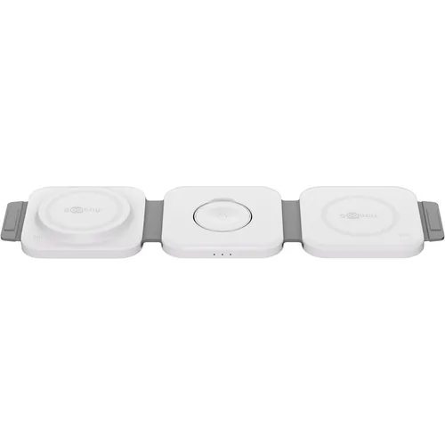 Wentronic Goobay 65312 - Kabelloses 3in1-Ladegerät - Kabelloses Qi-Ladegerät mit 15W Leistung, faltbarem Design und drei Ladestationen für Smartphone, Smartwatch und Kopfhörer – ideal für unterwegs.