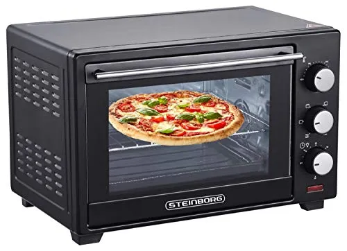STEInBORG Mini Backofen 25 Liter - 3in1 Pizza-Ofen mit Ober- und Unterhitze, 1600 Watt, ideal für schnelles Backen, Toasten und Grillen