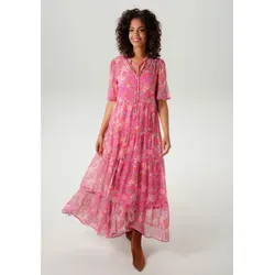 Aniston CASUAL Sommerkleid mit Blumen- und Paisley-Druck - Kleider mit fantasievollem Blumen- und Paisley-Druck, lässiger Schnitt und V-Ausschnitt, ideal für sommerliche Anlässe.