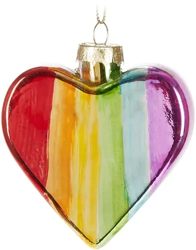 BRUBAKER Regenbogenherz - Handbemalte Weihnachtskugel aus Glas - 8 cm Baumkugel Regenbogen Herz - Mundgeblasener Christbaumschmuck - Deko Figuren Weihnachten - Weihnachtsdeko Anhänger - Bunt